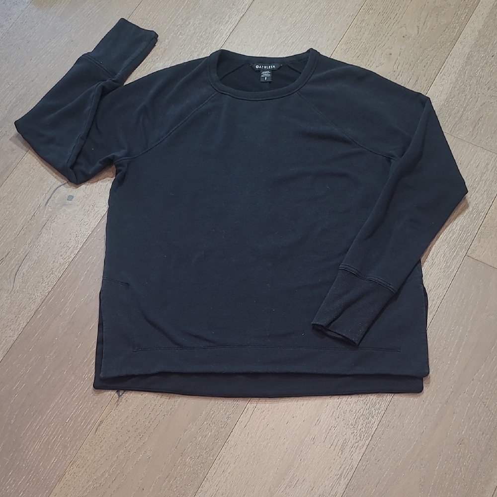 Athleta Coaster Luxe Recover Sweatshirt Women's sz S Black High Hip Casual Top